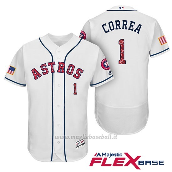 Maglia Baseball Uomo Houston Astros 2017 Estrellas y Rayas Carlos Correa Bianco Flex Base